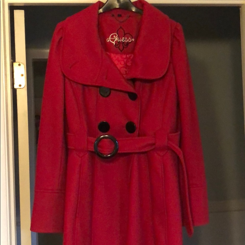 Guess red pea coat